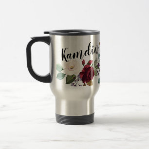 Personalized 15 ounce coffee mug Roses on White wi