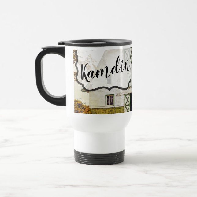 Personalized 15 ounce coffee mug Sunset Barn Count (Left)