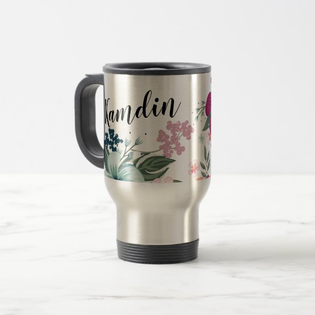 Personalized 15 ounce coffee mug Tropical Flowers (Front Left)