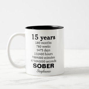 Personalized 15 Years Sober Recovery Celebration Two-Tone Coffee Mug