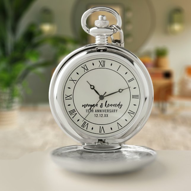 Personalized 15th Wedding Anniversary Pocket Watch (Perfect gift for your 15th Wedding Anniversary (or any anniversary) just add your name and wedding)