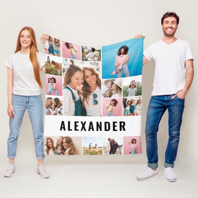 Personalized 16 photo best friend modern minimal fleece blanket (In Situ)