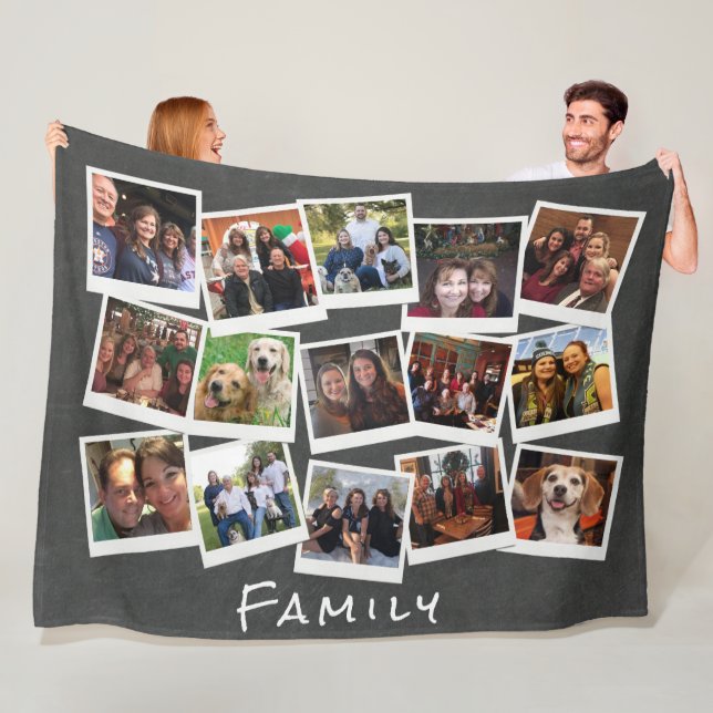 Personalized 16 Photo Collage Family Frames Fleece Blanket (In Situ)