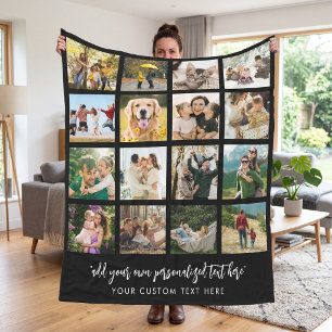 Personalized 16 Photo Collage Fleece Blanket