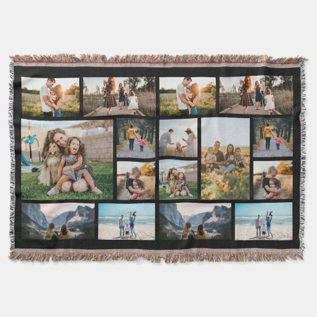 Personalized 16 Photo Collage Fleece Blanket (Front)
