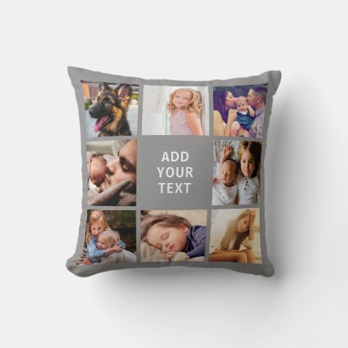 Personalized 16 Photo Collage Gray Throw Pillow