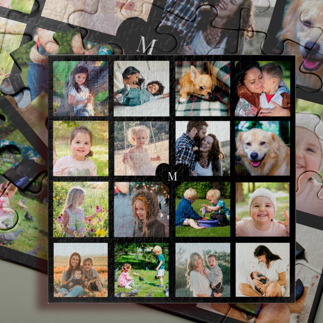 Personalized 16 photo collage monogrammed jigsaw puzzle (Creator Uploaded)