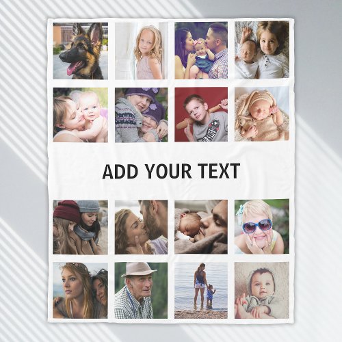 Personalized 16 Photo Collage White Fleece Blanket