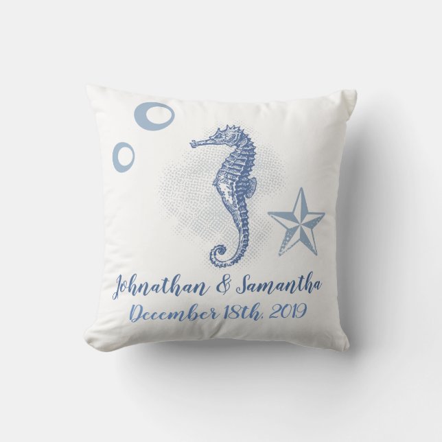 Personalized 16"x16" Throw Pillow Seahorse Sea (Front)