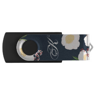 Personalized 16Gig Thumb Drive White Floral Flower