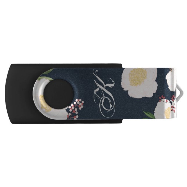 Personalized 16Gig Thumb Drive White Floral Flower (Front)
