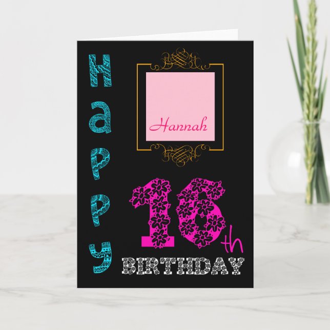 Personalized 16th Birthday Girly Greeting card (Front)