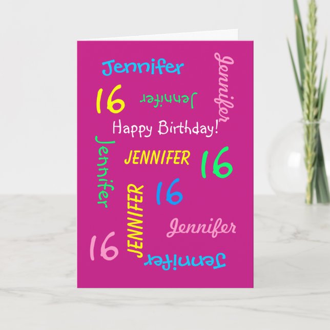 Personalized  16th Birthday Greeting Card Hot Pink (Front)