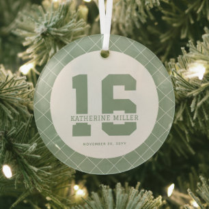Personalized 16th Birthday Modern and Elegant Glass Ornament