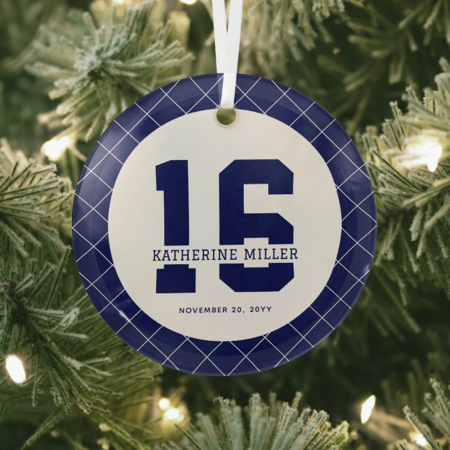 Personalized 16th Birthday Modern and Elegant   Glass Ornament (Insitu)