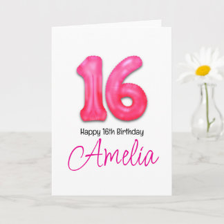 Personalized 16th Birthday Number Balloon Card
