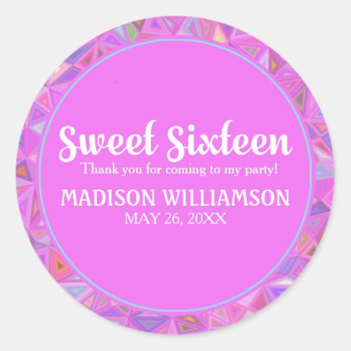 Personalized 16th Birthday Pink Thank You Classic Round Sticker