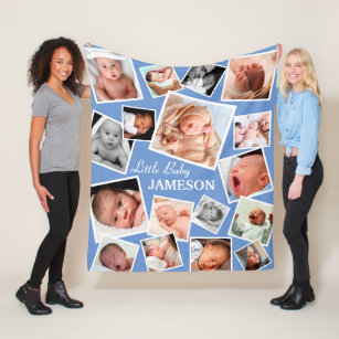 Personalized 17 Baby Photo Collage   Blue Fleece Blanket