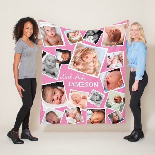 Personalized 17 Baby Photo Collage  Pink Fleece Blanket