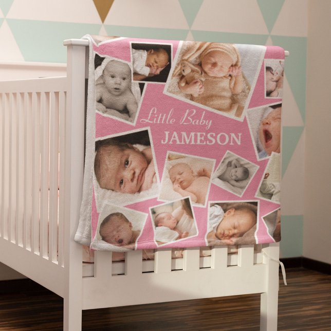 Personalized 17 Baby Photo Collage | Pink Fleece Blanket (Creator Uploaded)