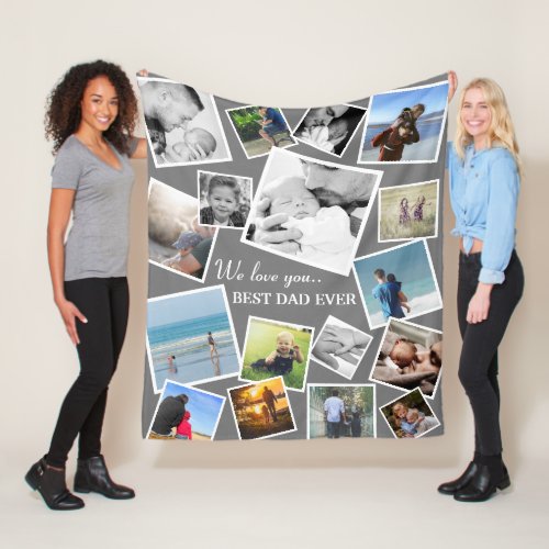 Personalized 17 Dad Photo Collage  Fathers Day F Fleece Blanket