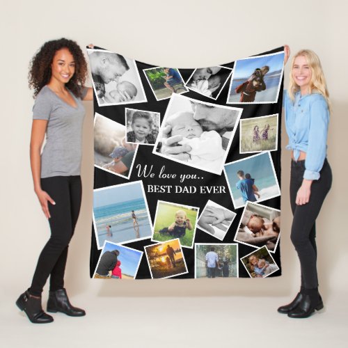 Personalized 17 Dad Photo Collage  Fathers Day Fleece Blanket