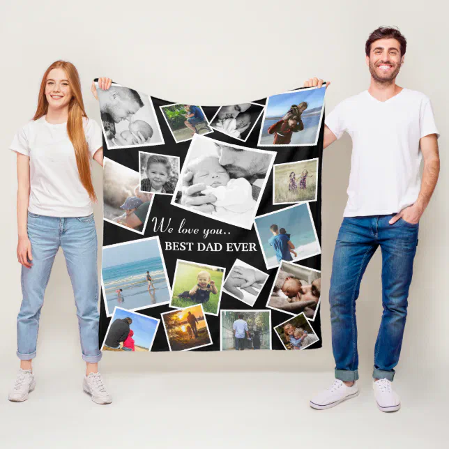 Personalized 17 Dad Photo Collage Father's Day Fleece Blanket Zazzle
