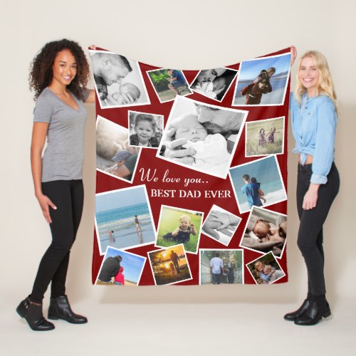 Personalized 17 Dad Photo Collage  Fathers Day Fleece Blanket