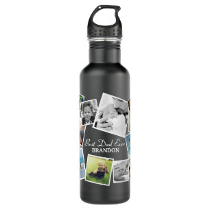 Personalized 17 Dad Photo Collage   Father's Day Stainless Steel Water Bottle