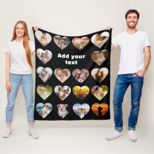Personalized 18 Heart Photo Collage Fleece Blanket