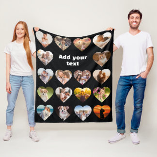 Personalized 18 Heart Photo Collage Fleece Blanket