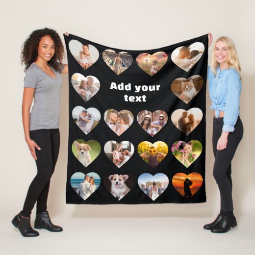 Personalized 18 Heart Photo Collage Fleece Blanket