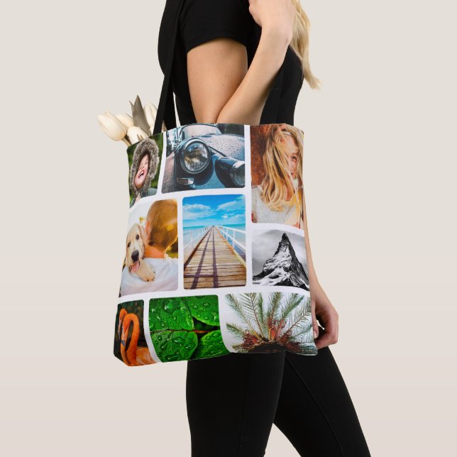 Personalized 18 Photo Collage Template Framed Tote Bag (Close Up)