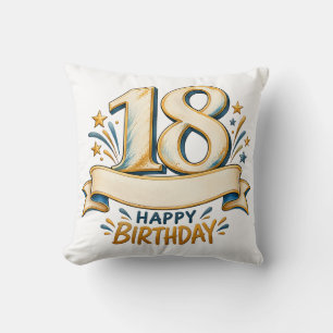 Personalized 18th Birthday Gold and Blue Design Throw Pillow
