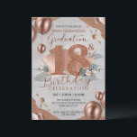 Personalized 18th Birthday Graduation Rose Hue Invitation<br><div class="desc">This invitation is an ideal choice for a combined graduation and 18th birthday celebration. The design focuses on rose gold, metallic balloons, flowers, and a marble texture, creating a luxurious and modern feel. The harmonious blend of elements makes a strong impression. Graduation and turning 18 are significant milestones. Names and...</div>