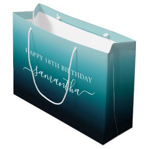 Personalized 18th Birthday Seaside Teal Gradient Large Gift Bag
