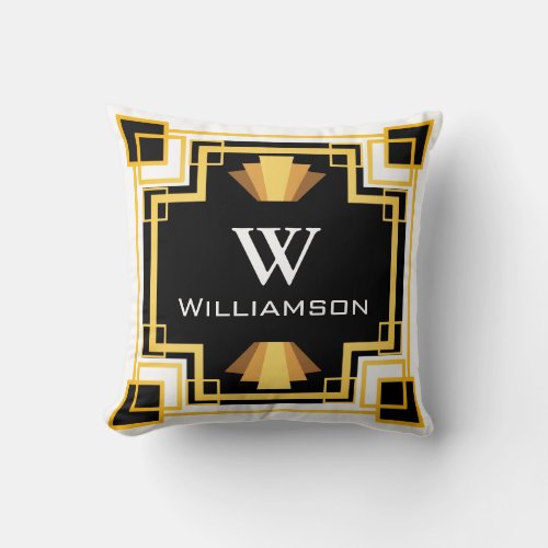 Personalized _ 1920s Gold  Black Geometric Style Throw Pillow