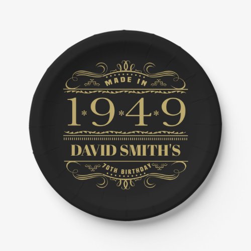 Personalized 1949 70th Birthday Paper Plates