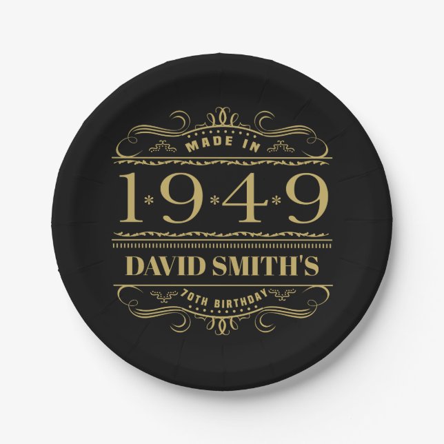 Personalized 1949 70th Birthday Paper Plates (Front)