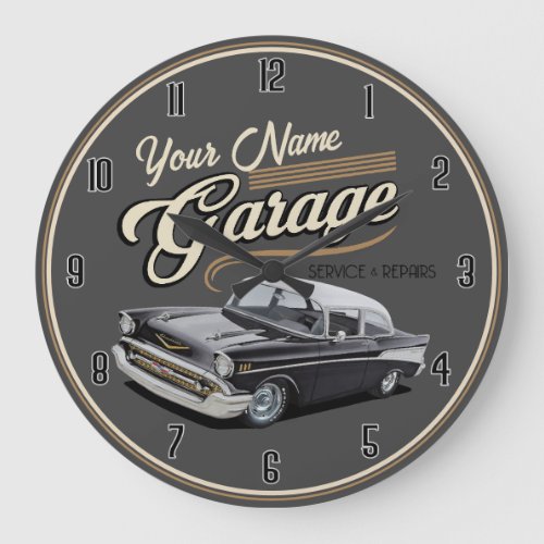 Personalized 1950s Garage Large Clock
