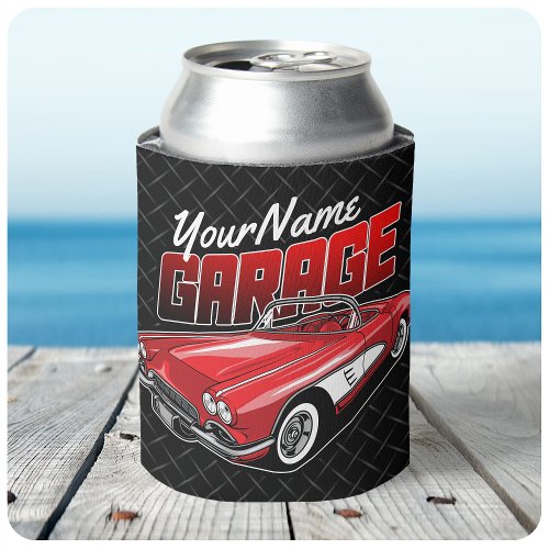 Personalized 1961 C1 Red Classic Sports Car Garage Can Cooler