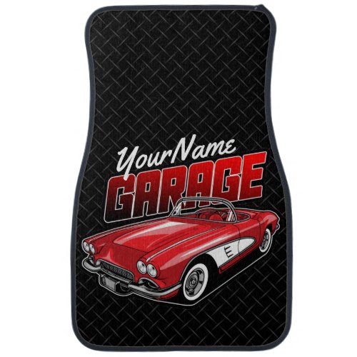 Personalized 1961 C1 Red Classic Sports Car Garage Car Floor Mat