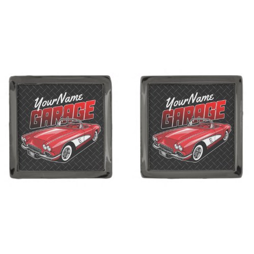 Personalized 1961 C1 Red Classic Sports Car Garage Cufflinks