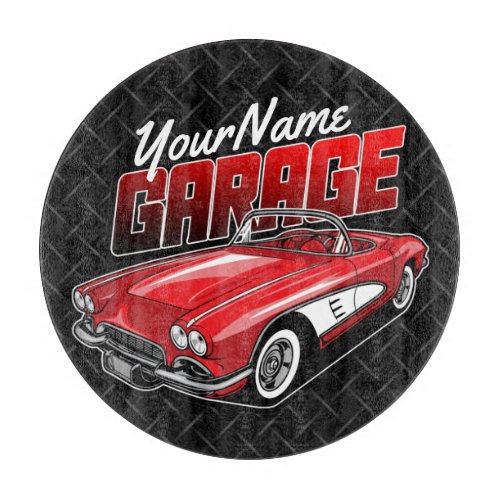Personalized 1961 C1 Red Classic Sports Car Garage Cutting Board