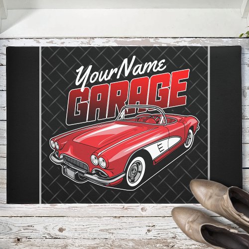 Personalized 1961 C1 Red Classic Sports Car Garage Doormat