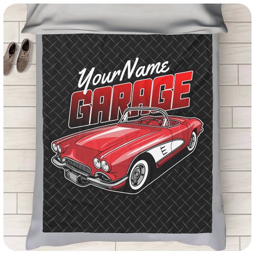 Personalized 1961 C1 Red Classic Sports Car Garage Fleece Blanket