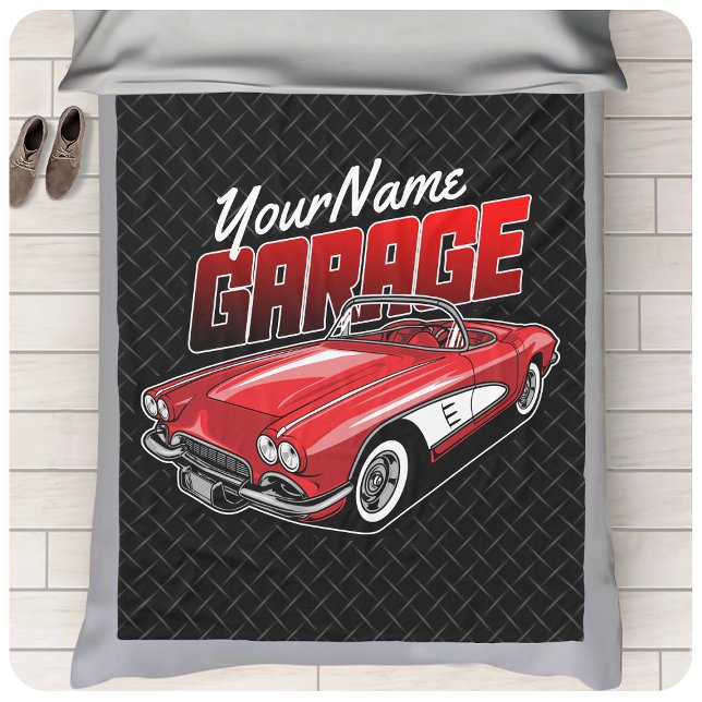 Personalized 1961 C1 Red Classic Sports Car Garage Fleece Blanket (Creator Uploaded)