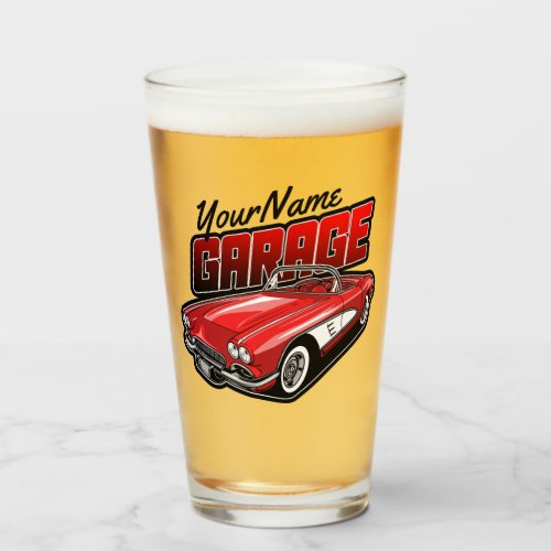Personalized 1961 C1 Red Classic Sports Car Garage Glass