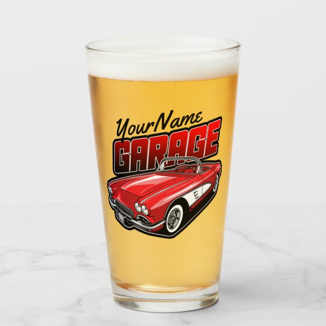 Personalized 1961 C1 Red Classic Sports Car Garage Glass (Front Filled)