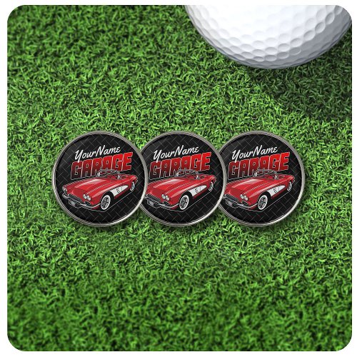 Personalized 1961 C1 Red Classic Sports Car Garage Golf Ball Marker